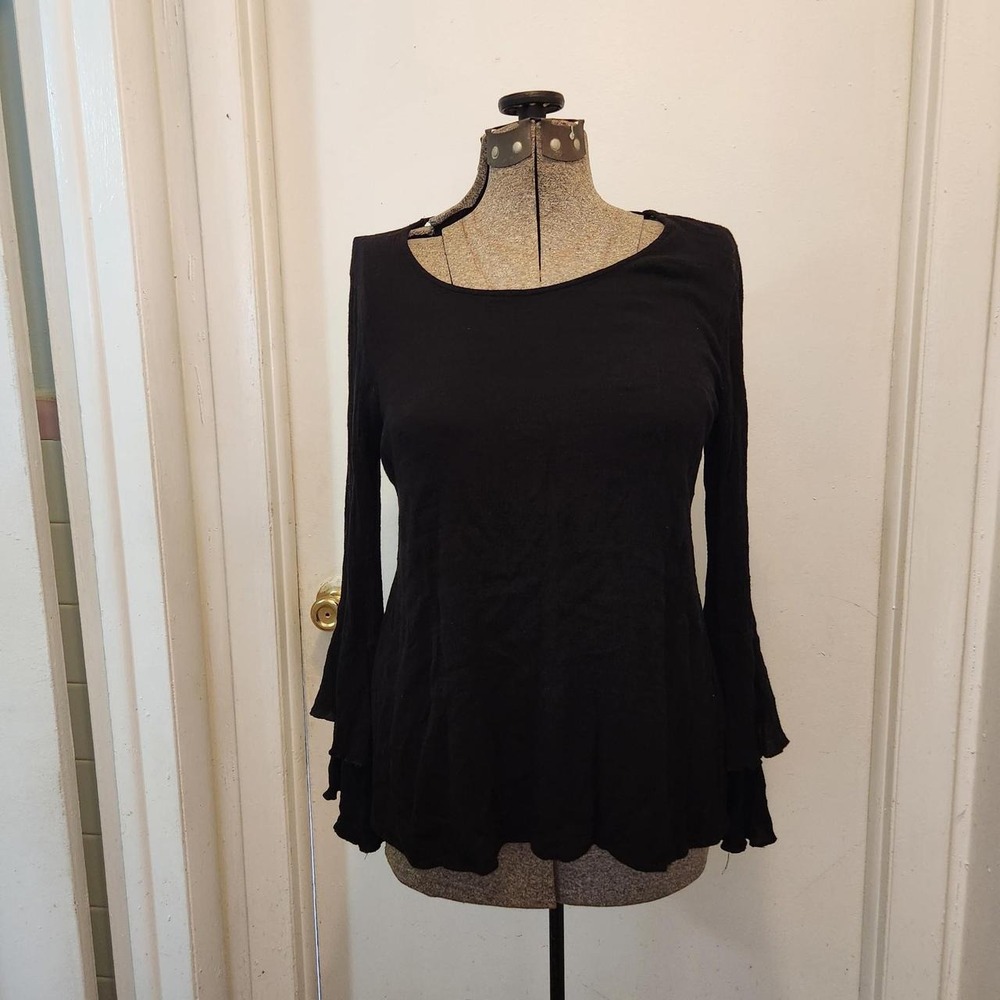Black Tiered Bell Sleeve Tie-Back Top – Size Medium
